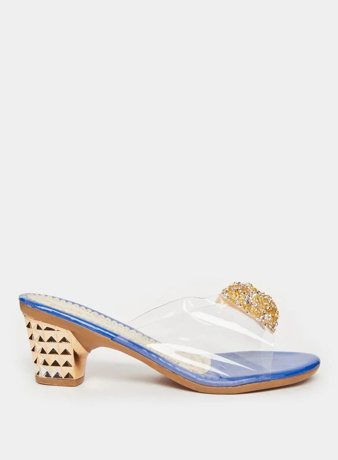Take Two Blue Embellished Transparent Strap Sandals